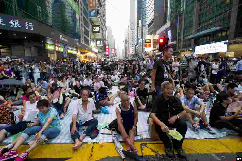 Pro-democracy protesters gather in the Mong Kok district of Hong Kong, Sept. 30, 2014. 