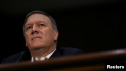 FILE - Mike Pompeo testifies before a Senate Intelligence hearing on his nomination of to be become director of the CIA in Washington, Jan. 12, 2017.