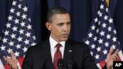 President Barack Obama delivers his address on Libya at the National Defense University in Washington, March 28, 2011