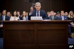 Supreme Court Justice nominee Neil Gorsuch testifies on Capitol Hill in Washington, March 21, 2017, at his confirmation hearing before the Senate Judiciary Committee.