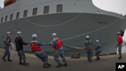 American ship MV Cape Ray - on an unprecedented mission to collect and destroy highly toxic chemicals that form part of Syria’s chemical weapons program - is docked at Naval Station in Rota, Spain, Feb. 13, 2014.