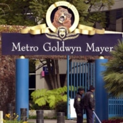 The front of the entrance of the Metro-Goldwyn-Mayer studios in Santa Monica, California