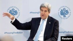 U.S. Secretary of State John Kerry delivers remarks at the U.S. Institute of Peace "2017 Passing the Baton" conference in Washington, U.S., January 10, 2017. REUTERS/Yuri Gripas