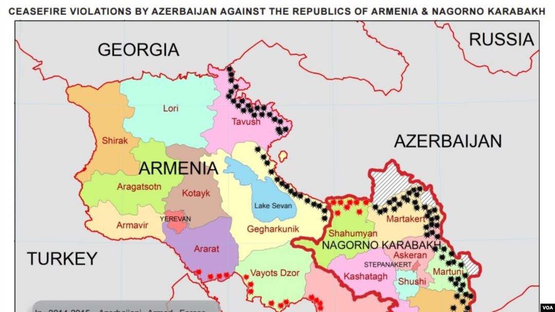 AAA MAP OF CEASEFIRE VIOLATIONS BY AZERBAIJAN AGAINST THE REPUBLICS OF ARMENIA & NAGORNO KARABAKH