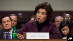 Transportation Secretary-designate Elaine Chao testifies on Capitol Hill in Washington, Jan. 11, 2017, at her confirmation hearing before the Senate Commerce, Science and Transportation Committee. 