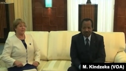FILE - U.N. High Commissioner for Human Rights Michelle Bachelet meets President Paul Biya, Yaounde, Cameroon, May 3, 2019.