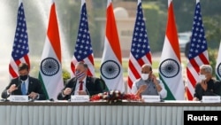 美国和印度的外长和防长2020年10月27日在新德里举行第三次2加2会谈（路透社）