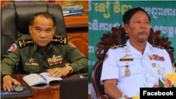 នាយ​ឧត្តមសេនីយ៍ ​ចៅ ភិរុណ ខាងឆ្វេង និង នាយ​ឧត្តមនាវី​ ទៀ វិញ ខាងស្តាំ ត្រូវបានដាក់ទណ្ឌកម្មសម្រាប់ការិយាល័យគ្រប់គ្រងទ្រព្យសម្បត្តិបរទេសនៃក្រសួងរតនាគារសហរដ្ឋអាមេរិក។ (Facebook/General Department of Materials and Techniques/General Tea Vinh)