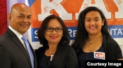 Republican candidate Kamara Kay and his wife Sophorn Kay (center) and one of his daughters (right) at a recent campaign fundraising event.