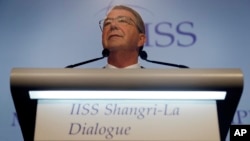 U.S. Defense Secretary Ash Carter delivers a speech titled "Meeting Asia's Complex Security Challenges" at the 15th International Institute for Strategic Studies Shangri-la Dialogue, or IISS, Asia Security Summit, in Singapore, June 4, 2016.