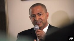 Congolese opposition leader, Moise Katumbi, speaks during a press conference at his lawyer's office in Paris, June 16, 2017. Katumbi, said he will return imminently to run against Kabila for president. Katumbi fled Congo last year as prosecutors announced their intent to try him on charges of hiring mercenaries, which he has denied.