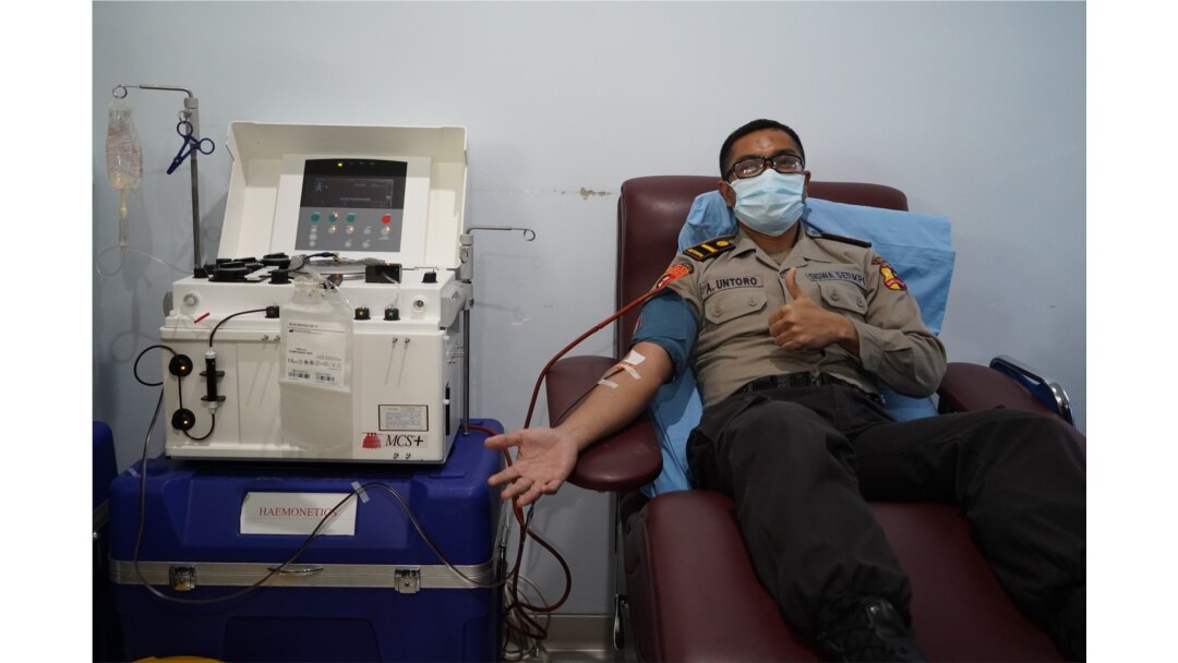 Agung Untoro, anggota Polisi dari Polda DIY yang menjadi donor plasma untuk pasien corona. (Foto: Humas RS Sardjito)