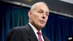 Homeland Security Secretary John Kelly speaks at a news conference at the U.S. Customs and Border Protection headquarters in Washington, Jan. 31, 2017, to discuss the operational implementation of the president's executive orders. 