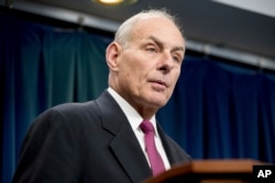 FILE - Homeland Security Secretary John Kelly speaks at a news conference at the U.S. Customs and Border Protection headquarters in Washington.