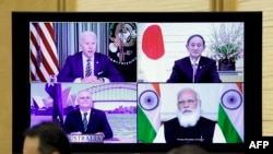 資料照片:四方安全對話機製成員國通過視頻舉行高峰會議(2021年3月12日)