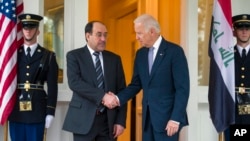 지난 30일 미국을 방문한 누리 알-말리키 이라크 총리(왼쪽)가 조 바이든 미 부통령과 만남을 가졌다. (자료사진) 