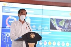 Presiden Joko Widodo memberi kata sambutan dalam acara peluncuran sistem perizinan online terpadu (OSS) di Jakarta, Senin, 9 Agustus 2021. (Foto: Biro Pers Sekretariat Presiden)