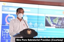 Presiden Joko Widodo memberi kata sambutan dalam acara peluncuran sistem perizinan online terpadu (OSS) di Jakarta, Senin, 9 Agustus 2021. (Foto: Biro Pers Sekretariat Presiden)