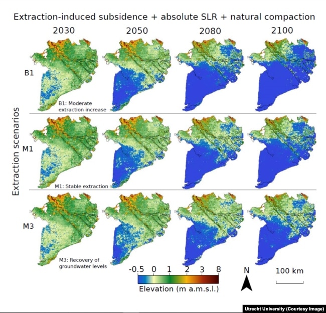 Researchers found that unless drastic policy actions are taken, most of the Mekong Delta in Vietnam would disappear underwater by 2100.