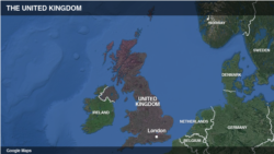 Map of United Kingdom showing London.