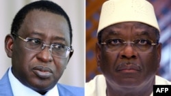 This combination of two file pictures shows (at L) Malian presidential candidate, Soumaila Cisse, and (at R) Malian presidential candidate Ibrahim Boubacar Keita, dubbed IBK. 