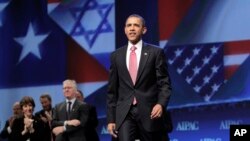 Obama Isroilning AQShdagi eng yirik lobbichi guruhi AYPEK (AIPAC - American Israel Public Affairs Committee) anjumanida, 22-may, 2011-yil.