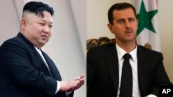 김정은 북한 국무위원장(왼쪽)과 바샤르 알 아사드 시리아 대통령.