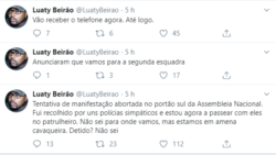 Tweet do activista e músico Luaty Beirão a 23 de janeiro de 2020 sobre manifestação e detenção em Luanda, Angola