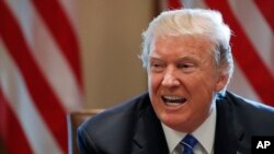 FILE - President Donald Trump speaks in the Cabinet Room of the White House in Washington, Sept. 12, 2017.