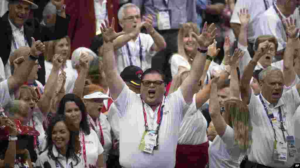 Les militants du parti républicain, lors de la convention nationale républicaine, le mardi 19 juillet, 2016, à Cleveland.