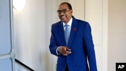 UNAIDS chief Michel Sidibe arrives to give a press conference, in Paris, France, July 18, 2018. Sidibe has said he will not quit his job over criticism of his handling of sexual harassment allegations at the Geneva-based agency.