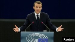 Emmanuel Macron au Parlement Européen à Strasbourg le 17 avril 2018.