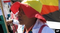 A woman carrying the Ethiopian flag during a recent protest by Ethiopian-Americans in Washington