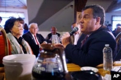 New Jersey Gov. Chris Christie, a Republican presidential candidate, speaks at a town hall-style campaign stop at the Strafford Farms Restaurant in Dover, N.H., Feb. 5, 2016.