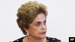 Tổng thống Brazil Dilma Rousseff tại một cuộc họp tại Brasilia, ngày 13/4/2016.