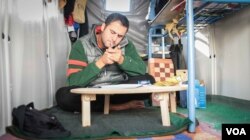 Mohammed al Jassem, from Damascus in Syria, arrived in Chios eight months ago. He still doesn’t know when and if he will be able to move on from the island. (J. Owens for VOA)