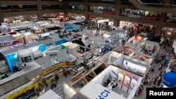 FILE - A general view shows booths at the 2014 Computex exhibition in Taipei World Trade Center, June 4, 2014.