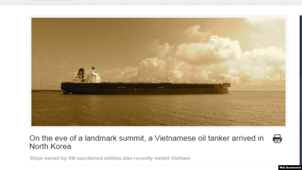 Trang tin NKNews viết về tàu dầu Việt Tín 01 chở dầu dến Triều Tiên bất chấp lệnh cấm vận của LHQ