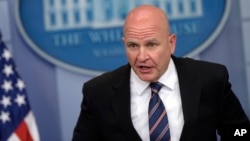 FILE - National Security Adviser H.R. McMaster speaks during a briefing at the White House in Washington, May 16, 2017. McMaster is due in Turkey for talks this weekend.