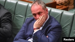 Australian Deputy Prime Minister Barnaby Joyce sits in the House of Representatives at Parliament House in Canberra, Australia, Oct. 25, 2017.