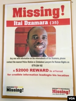 Posters of missing activist Itai Dzamara. Some civic organizations in Zimbabwe have offered $2000 for information leading to Dzamara's whereabouts. (Sebastian Mhofu/VOA)
