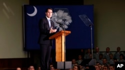 Republican presidential candidate Wisconsin Gov. Scott Walker delivers a foreign policy speech on the campus of The Citadel, in Charleston, South Carolina, Aug. 28, 2015.
