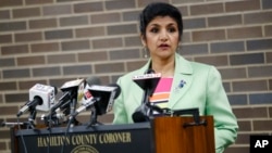 FILE - Dr. Lakshmi Kode Sammarco speaks during a news conference regarding the circumstances surrounding the death of 22-year-old University of Virginia undergraduate student Otto Warmbier who was serving a 15-year prison term in North Korea, Sept. 27, 2017.