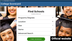 The search engine of the U.S. Department of Education's College Scorecard online database.