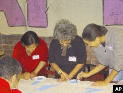 The Names Project Foundation sponsors workshops like this one to help families create AIDS Memorial Quilt panels
