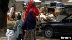 A woman and two children stand along the Jos-Maiduguri road as they wait to board a vehicle, after the military declared a 24-hour curfew over large parts of Maiduguri in Borno State, Nigeria, May 19, 2013.