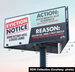 The indigenous rights group NDN Collective erected this billboard in Rapid City, S.D. to protest hotel's discrimination.