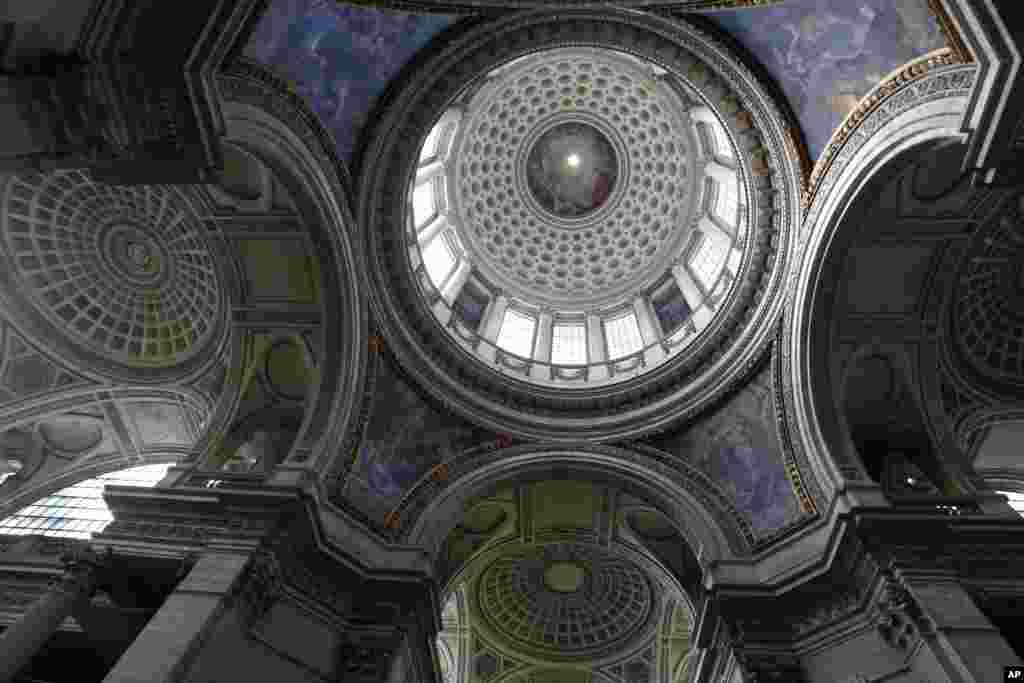 A general interior view of the Pantheon Dome monument after its restoration in Paris, France. The Pantheon Monument reopened to the public after a two-and-a-half-year renovation.