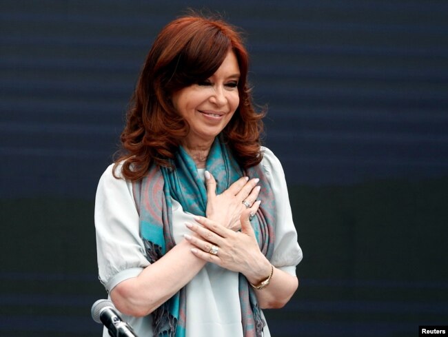 FILE - Former Argentine President Cristina Fernandez de Kirchner attends a meeting of the World Forum of Critical Thought in Buenos Aires, Argentina, Nov. 19, 2018.
