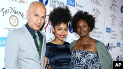 FILE - Afshin Shahidi, from left, Yara Shahidi and Keri Shahidi attend an event in Beverly Hills, Calif., April 28, 2017.